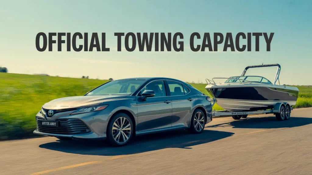 chart showing Official Towing Capacity of a Toyota Camry, highlighting 1,000 lbs limit on a clear background.