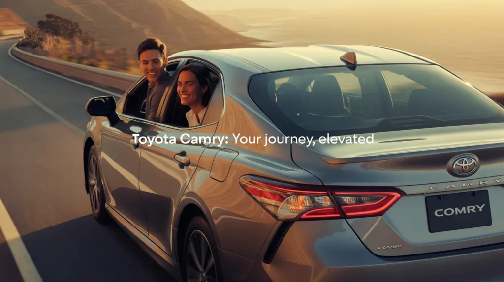 Toyota Camry on the road with happy passengers, showcasing how to buy a Toyota Camry for a smoother journey.