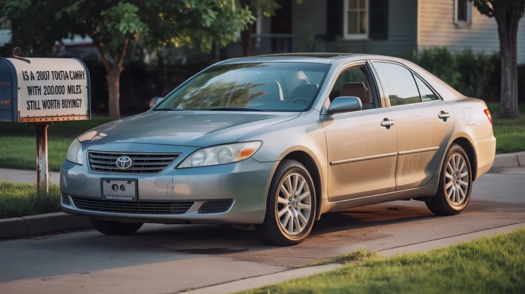 2007 Toyota Camry parked roadside, raising the question—Is a 2007 Toyota Camry with 200,000 miles still worth buying?