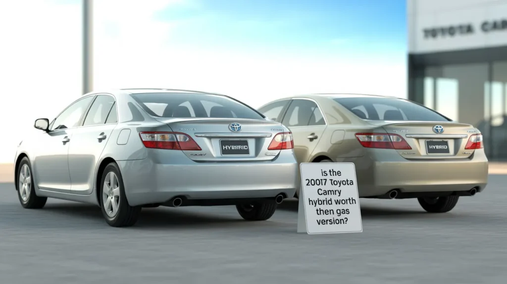 Two 2007 Toyota Camry Hybrids parked outside dealership, raising question—Is the hybrid worth more than gas version?